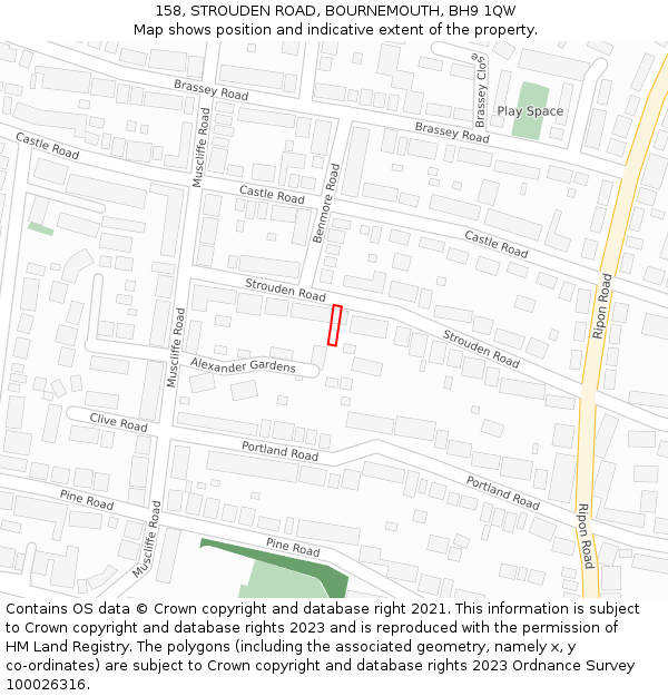 158, STROUDEN ROAD, BOURNEMOUTH, BH9 1QW: Location map and indicative extent of plot