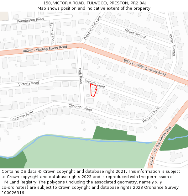 158, VICTORIA ROAD, FULWOOD, PRESTON, PR2 8AJ: Location map and indicative extent of plot