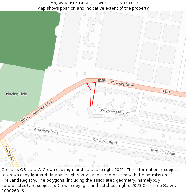 158, WAVENEY DRIVE, LOWESTOFT, NR33 0TR: Location map and indicative extent of plot