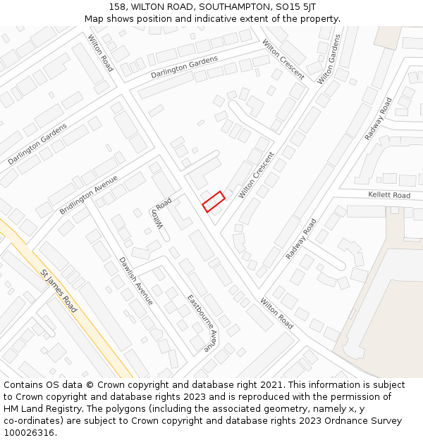 158, WILTON ROAD, SOUTHAMPTON, SO15 5JT: Location map and indicative extent of plot