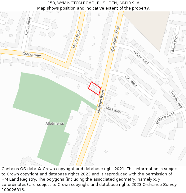 158, WYMINGTON ROAD, RUSHDEN, NN10 9LA: Location map and indicative extent of plot