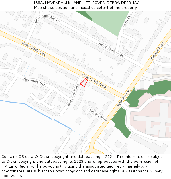 158A, HAVENBAULK LANE, LITTLEOVER, DERBY, DE23 4AY: Location map and indicative extent of plot