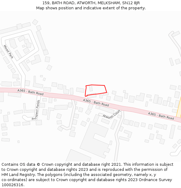 159, BATH ROAD, ATWORTH, MELKSHAM, SN12 8JR: Location map and indicative extent of plot