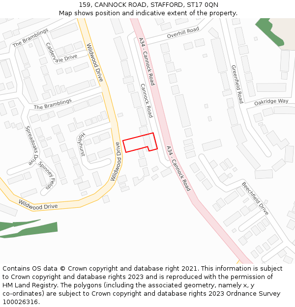 159, CANNOCK ROAD, STAFFORD, ST17 0QN: Location map and indicative extent of plot