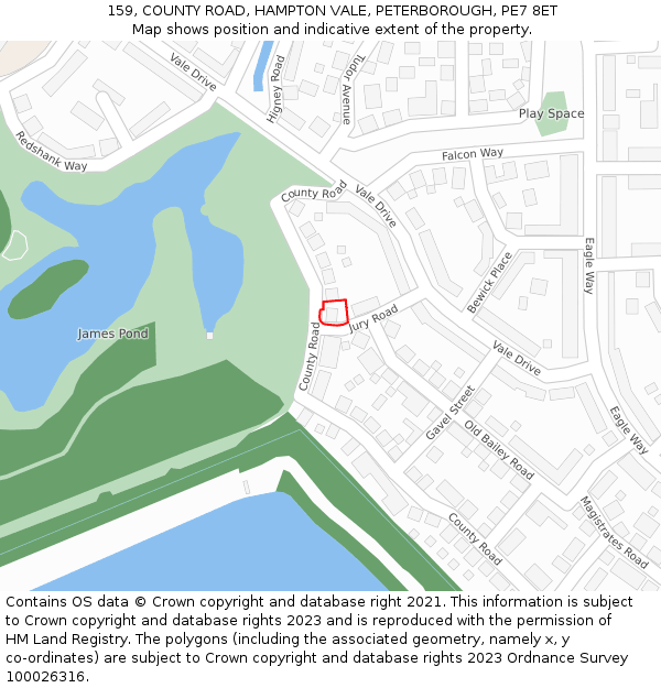 159, COUNTY ROAD, HAMPTON VALE, PETERBOROUGH, PE7 8ET: Location map and indicative extent of plot