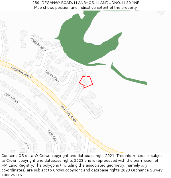 159, DEGANWY ROAD, LLANRHOS, LLANDUDNO, LL30 1NE: Location map and indicative extent of plot