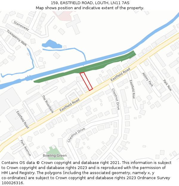 159, EASTFIELD ROAD, LOUTH, LN11 7AS: Location map and indicative extent of plot
