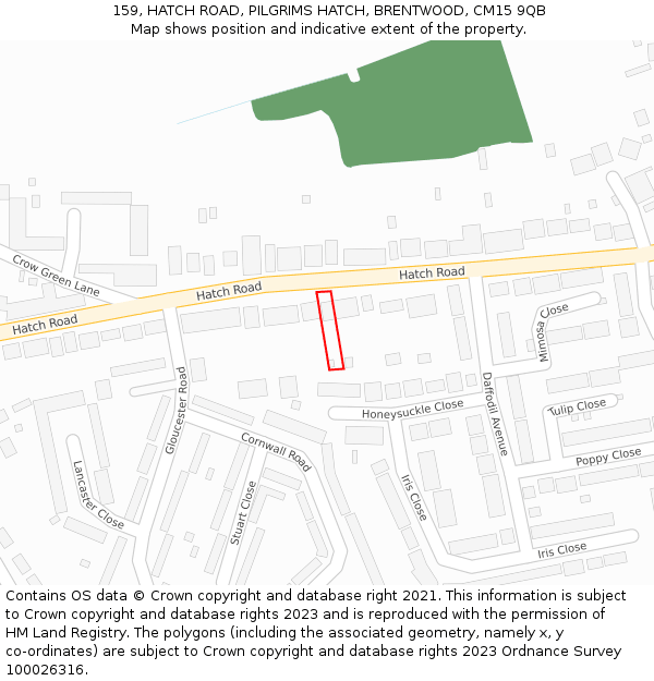 159, HATCH ROAD, PILGRIMS HATCH, BRENTWOOD, CM15 9QB: Location map and indicative extent of plot