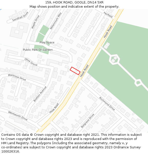 159, HOOK ROAD, GOOLE, DN14 5XR: Location map and indicative extent of plot