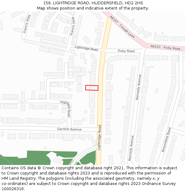159, LIGHTRIDGE ROAD, HUDDERSFIELD, HD2 2HS: Location map and indicative extent of plot