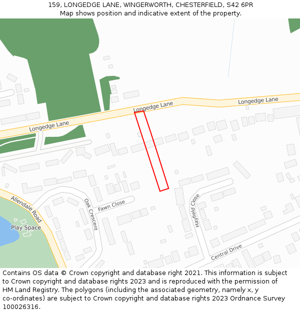 159, LONGEDGE LANE, WINGERWORTH, CHESTERFIELD, S42 6PR: Location map and indicative extent of plot