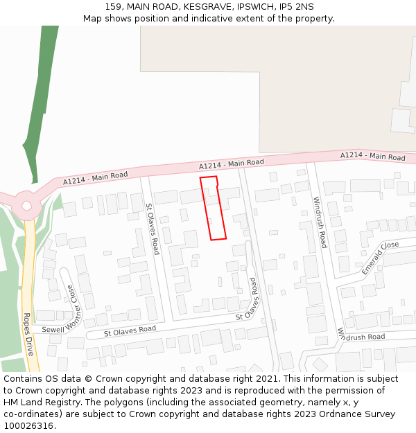 159, MAIN ROAD, KESGRAVE, IPSWICH, IP5 2NS: Location map and indicative extent of plot