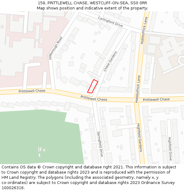 159, PRITTLEWELL CHASE, WESTCLIFF-ON-SEA, SS0 0RR: Location map and indicative extent of plot