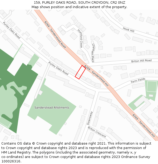 159, PURLEY OAKS ROAD, SOUTH CROYDON, CR2 0NZ: Location map and indicative extent of plot
