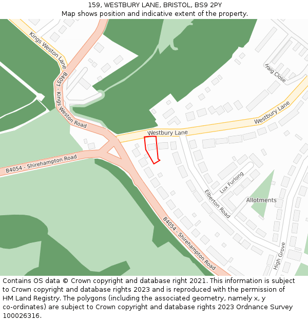 159, WESTBURY LANE, BRISTOL, BS9 2PY: Location map and indicative extent of plot