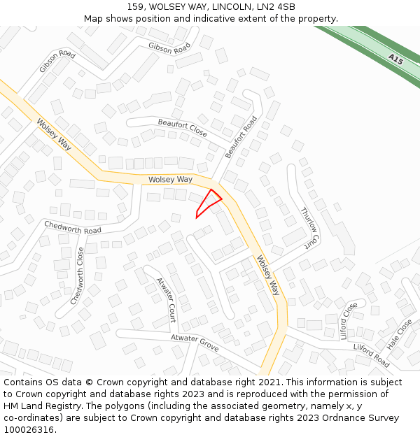 159, WOLSEY WAY, LINCOLN, LN2 4SB: Location map and indicative extent of plot