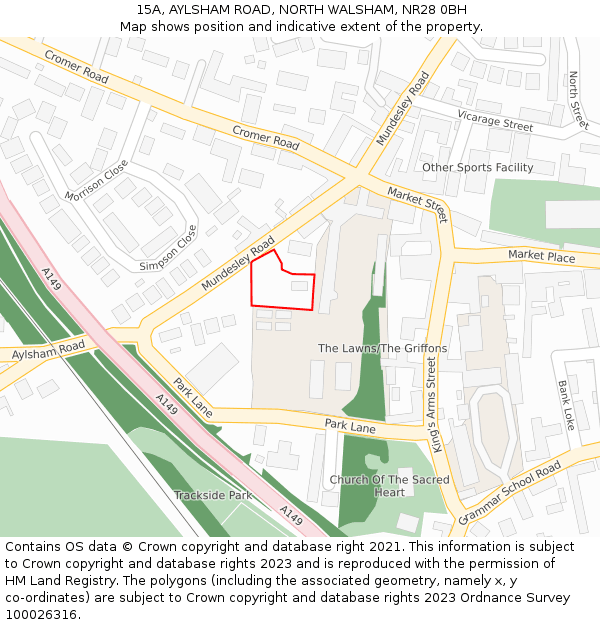 15A, AYLSHAM ROAD, NORTH WALSHAM, NR28 0BH: Location map and indicative extent of plot