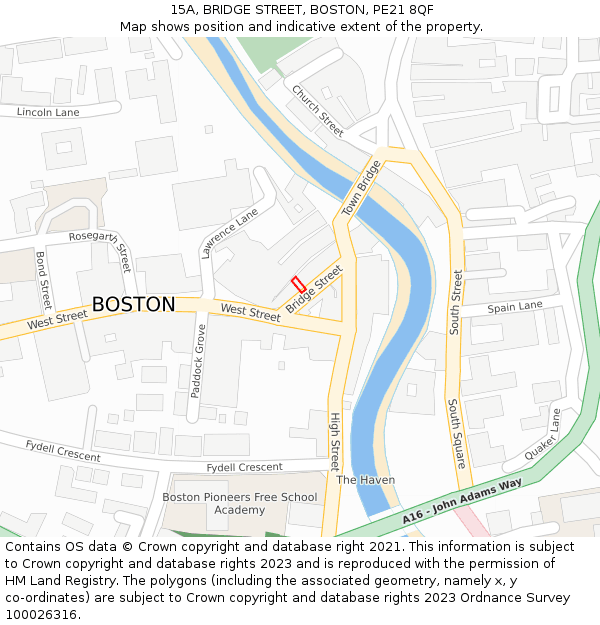 15A, BRIDGE STREET, BOSTON, PE21 8QF: Location map and indicative extent of plot