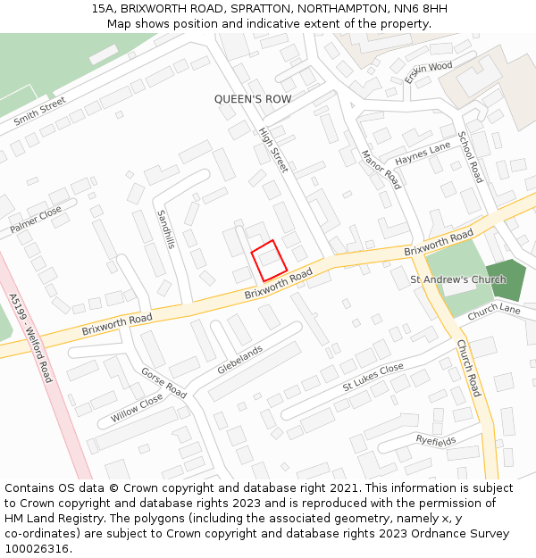 15A, BRIXWORTH ROAD, SPRATTON, NORTHAMPTON, NN6 8HH: Location map and indicative extent of plot