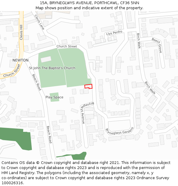 15A, BRYNEGLWYS AVENUE, PORTHCAWL, CF36 5NN: Location map and indicative extent of plot