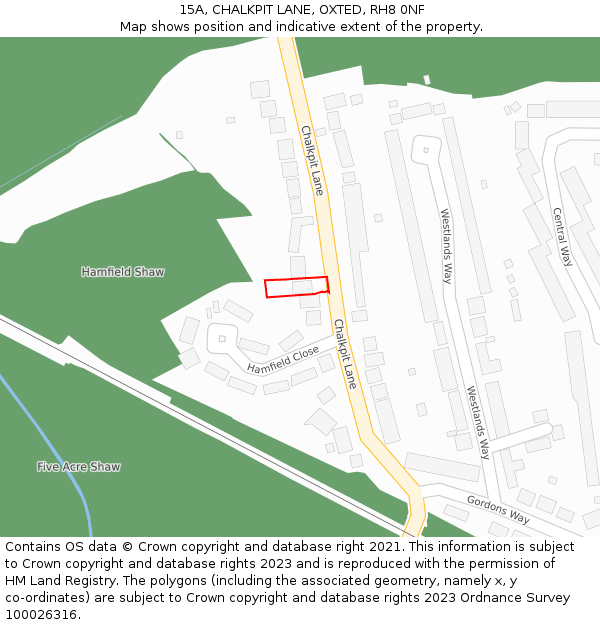 15A, CHALKPIT LANE, OXTED, RH8 0NF: Location map and indicative extent of plot