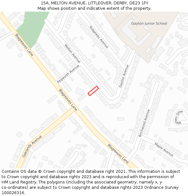 15A, MELTON AVENUE, LITTLEOVER, DERBY, DE23 1FY: Location map and indicative extent of plot