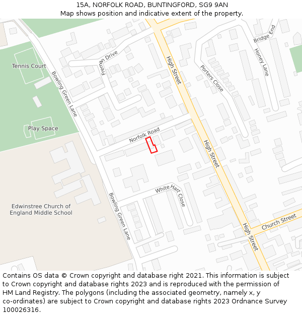 15A, NORFOLK ROAD, BUNTINGFORD, SG9 9AN: Location map and indicative extent of plot