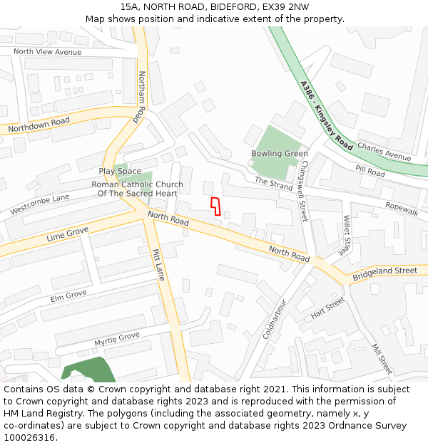 15A, NORTH ROAD, BIDEFORD, EX39 2NW: Location map and indicative extent of plot