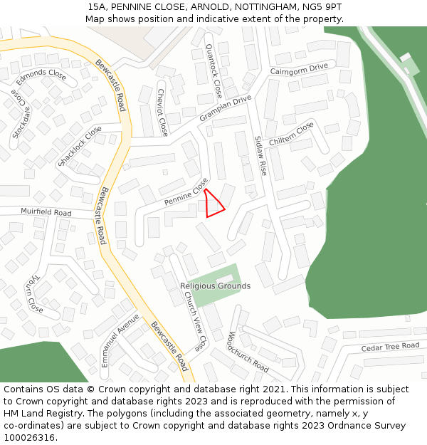 15A, PENNINE CLOSE, ARNOLD, NOTTINGHAM, NG5 9PT: Location map and indicative extent of plot