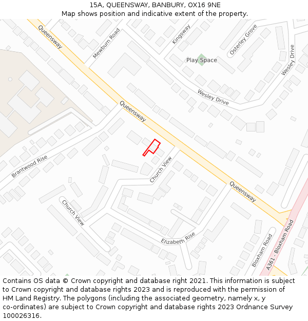 15A, QUEENSWAY, BANBURY, OX16 9NE: Location map and indicative extent of plot