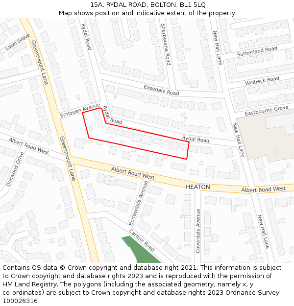 15A, RYDAL ROAD, BOLTON, BL1 5LQ: Location map and indicative extent of plot