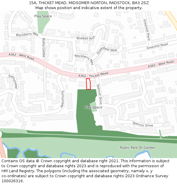 15A, THICKET MEAD, MIDSOMER NORTON, RADSTOCK, BA3 2SZ: Location map and indicative extent of plot