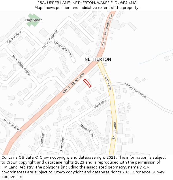 15A, UPPER LANE, NETHERTON, WAKEFIELD, WF4 4NG: Location map and indicative extent of plot