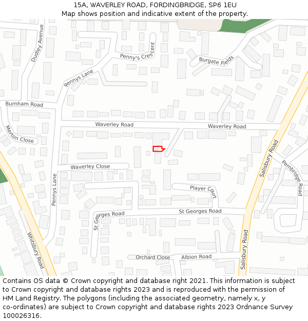 15A, WAVERLEY ROAD, FORDINGBRIDGE, SP6 1EU: Location map and indicative extent of plot