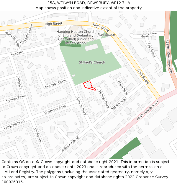 15A, WELWYN ROAD, DEWSBURY, WF12 7HA: Location map and indicative extent of plot
