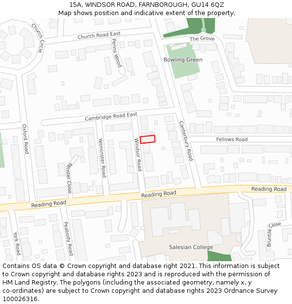 15A, WINDSOR ROAD, FARNBOROUGH, GU14 6QZ: Location map and indicative extent of plot