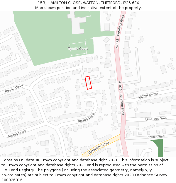 15B, HAMILTON CLOSE, WATTON, THETFORD, IP25 6EX: Location map and indicative extent of plot