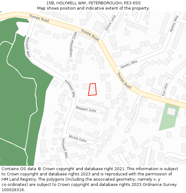 15B, HOLYWELL WAY, PETERBOROUGH, PE3 6SS: Location map and indicative extent of plot