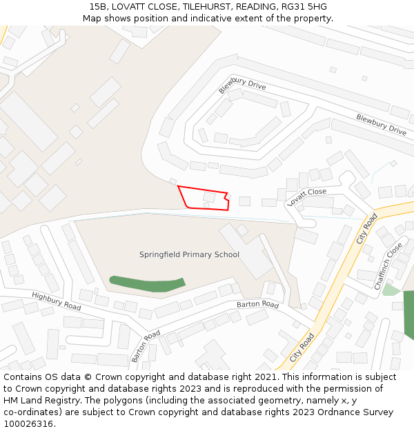 15B, LOVATT CLOSE, TILEHURST, READING, RG31 5HG: Location map and indicative extent of plot