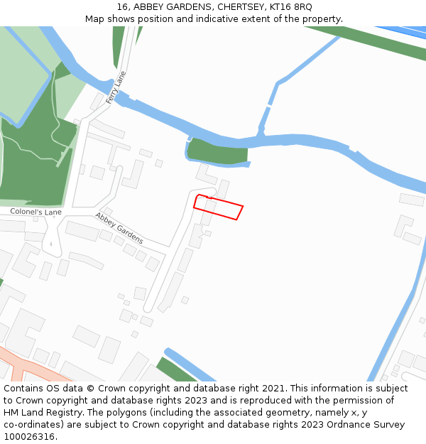 16, ABBEY GARDENS, CHERTSEY, KT16 8RQ: Location map and indicative extent of plot
