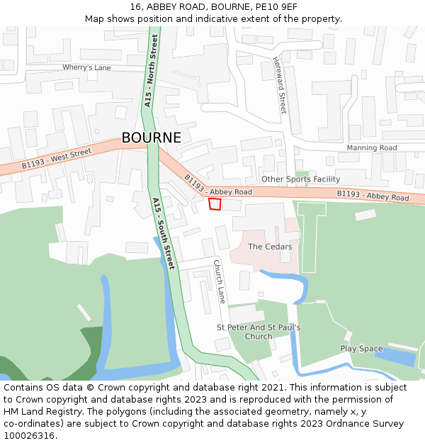 16, ABBEY ROAD, BOURNE, PE10 9EF: Location map and indicative extent of plot