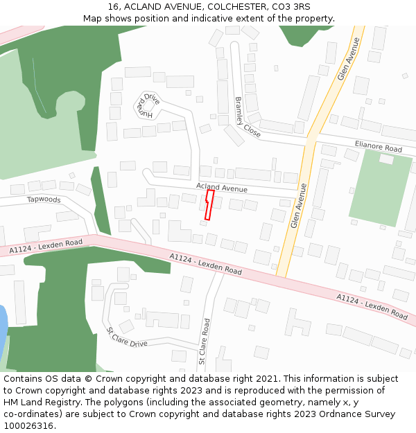 16, ACLAND AVENUE, COLCHESTER, CO3 3RS: Location map and indicative extent of plot