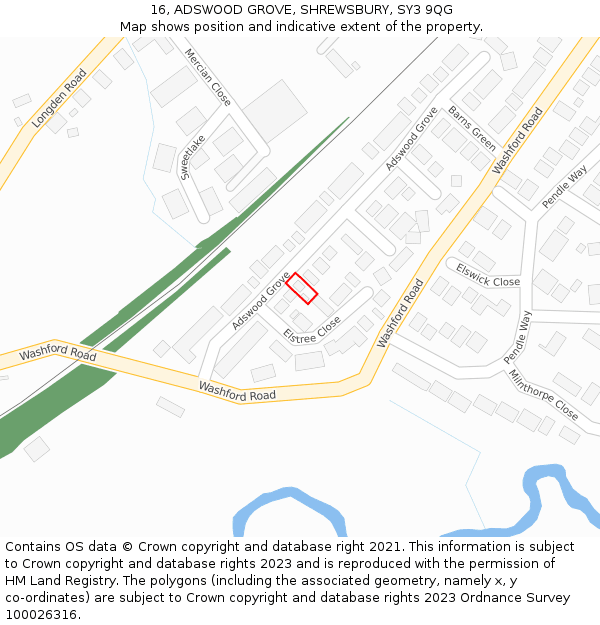 16, ADSWOOD GROVE, SHREWSBURY, SY3 9QG: Location map and indicative extent of plot