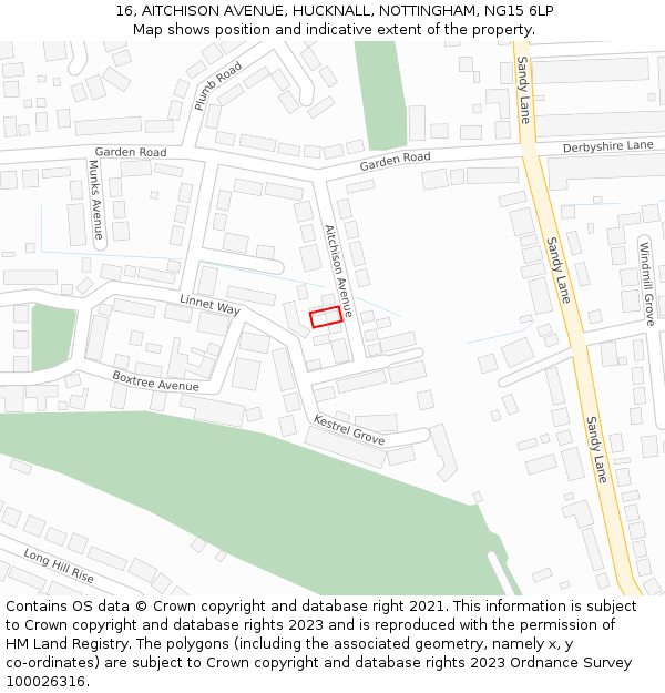16, AITCHISON AVENUE, HUCKNALL, NOTTINGHAM, NG15 6LP: Location map and indicative extent of plot