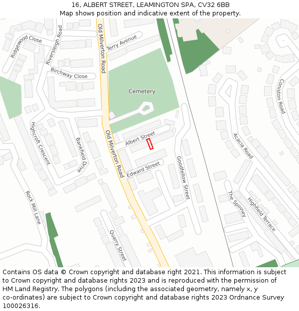 16, ALBERT STREET, LEAMINGTON SPA, CV32 6BB: Location map and indicative extent of plot