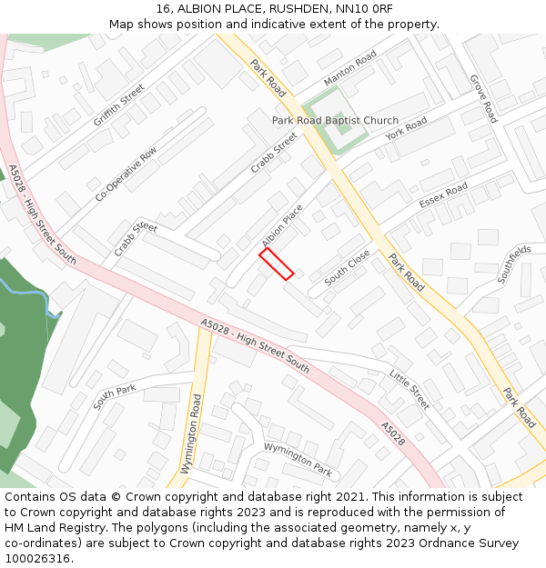 16, ALBION PLACE, RUSHDEN, NN10 0RF: Location map and indicative extent of plot