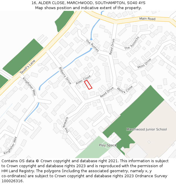 16, ALDER CLOSE, MARCHWOOD, SOUTHAMPTON, SO40 4YS: Location map and indicative extent of plot