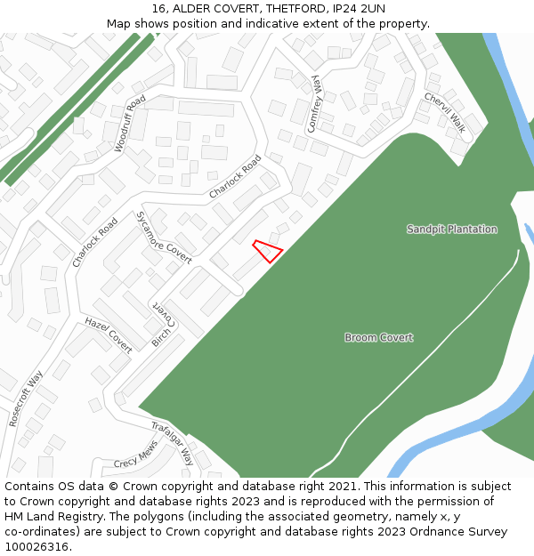 16, ALDER COVERT, THETFORD, IP24 2UN: Location map and indicative extent of plot