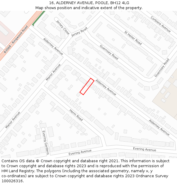 16, ALDERNEY AVENUE, POOLE, BH12 4LG: Location map and indicative extent of plot