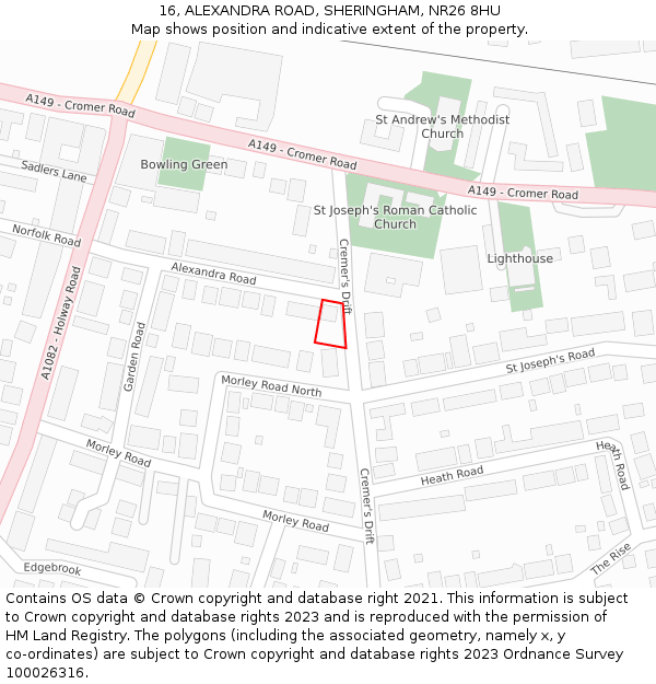 16, ALEXANDRA ROAD, SHERINGHAM, NR26 8HU: Location map and indicative extent of plot